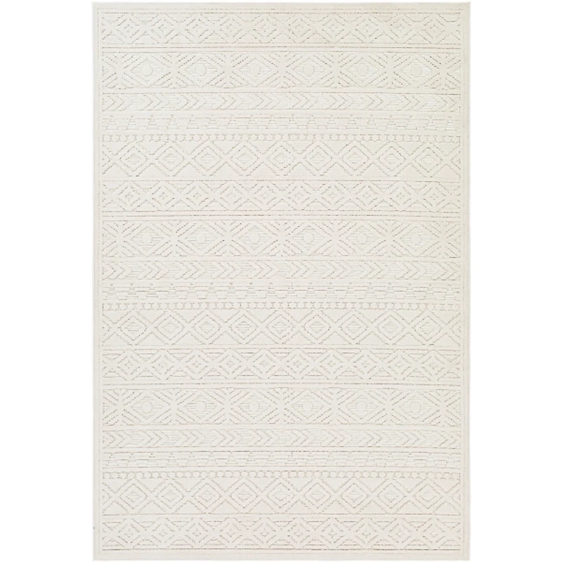 Ivory Raised Diamond Stripes Area Rug, 8x10