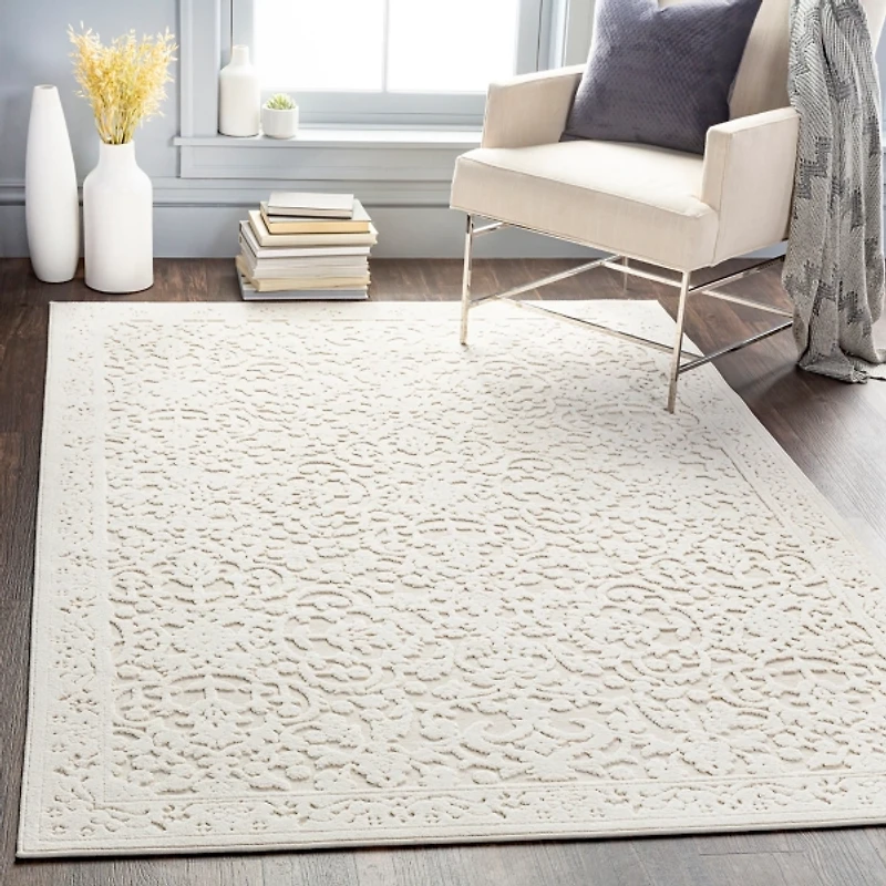 Ivory Botanical Bohemian Area Rug, 8x10