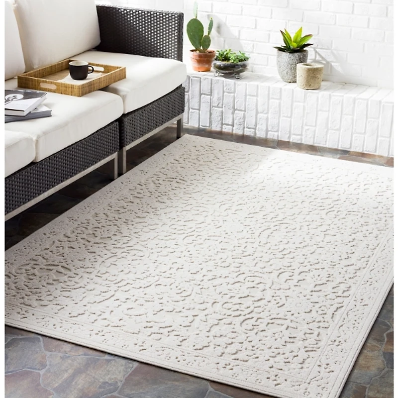 Ivory Botanical Bohemian Area Rug, 8x10