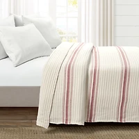Cherry Red Pick Stitch Stripe Queen Quilt