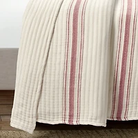 Cherry Red Pick Stitch Stripe Queen Quilt