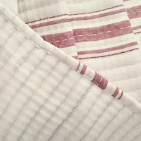 Cherry Red Pick Stitch Stripe Queen Quilt