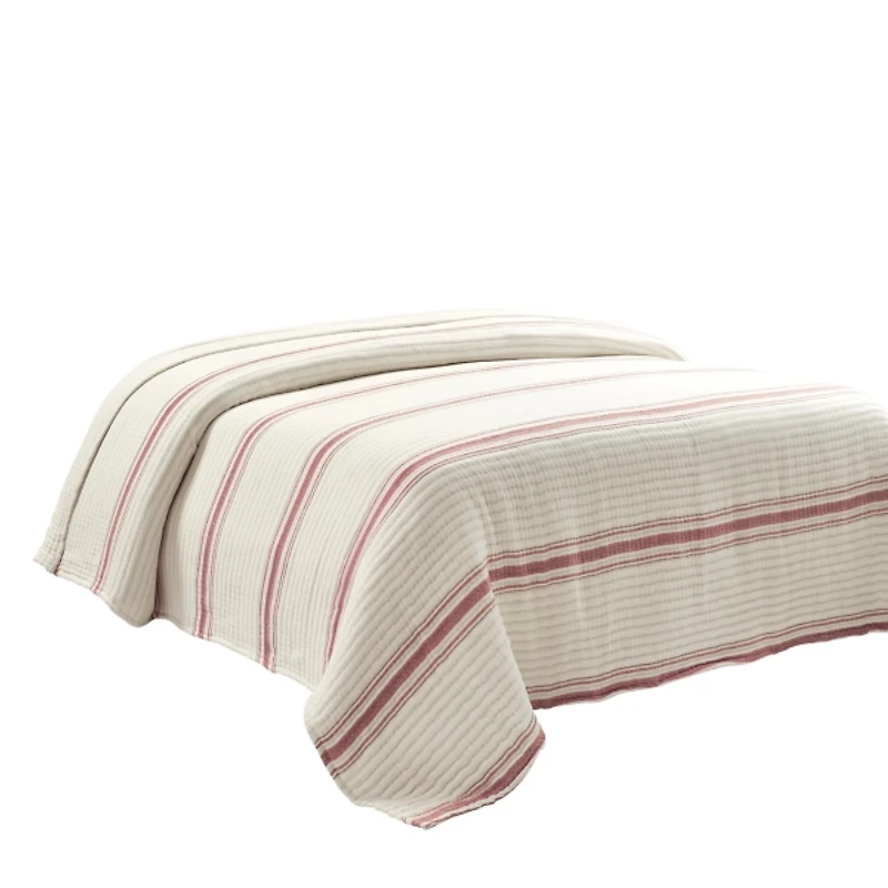 Cherry Red Pick Stitch Stripe Queen Quilt