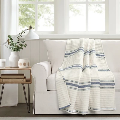 Navy Pick Stitch Stripe Decorative Throw
