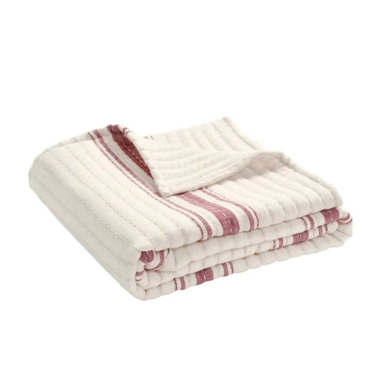 Cherry Red Pick Stitch Stripe Decorative Throw