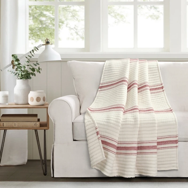 Cherry Red Pick Stitch Stripe Decorative Throw
