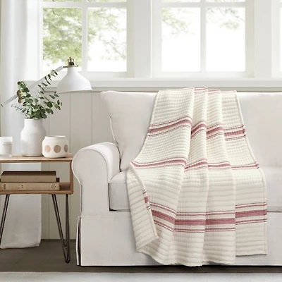 Cherry Red Pick Stitch Stripe Decorative Throw
