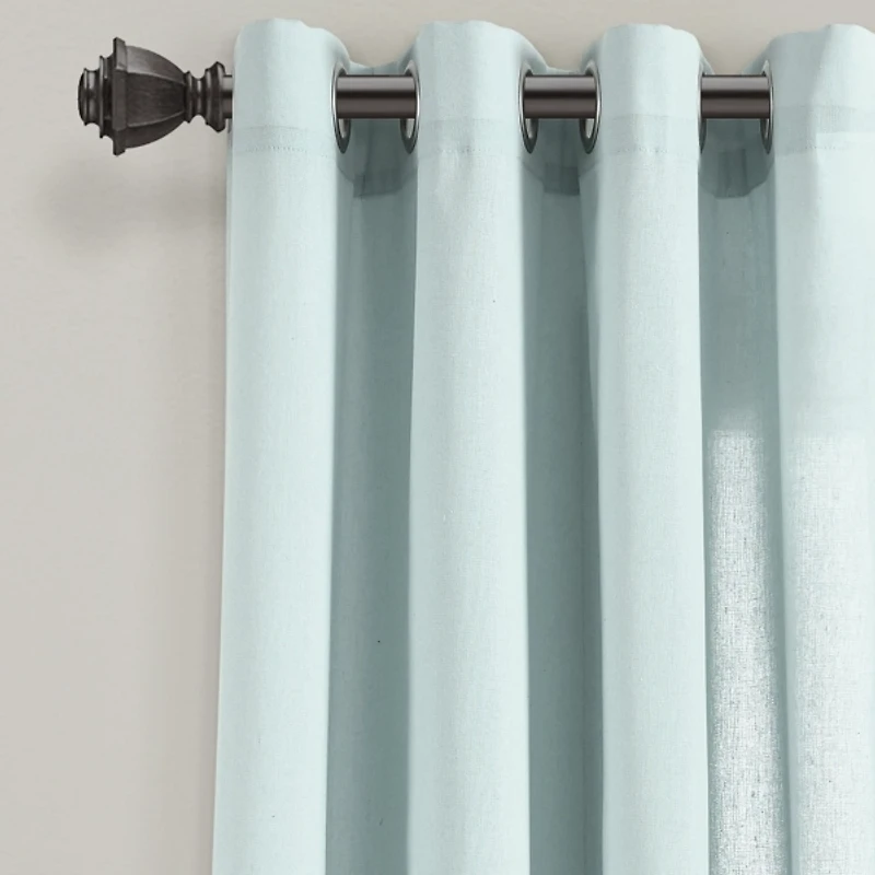 Light Blue Faux Linen Curtain Panel Set, 84 in.