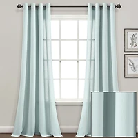 Light Blue Faux Linen Curtain Panel Set, 84 in.