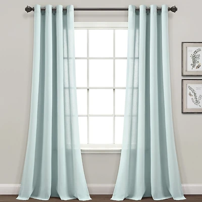 Light Blue Faux Linen Curtain Panel Set, 84 in.