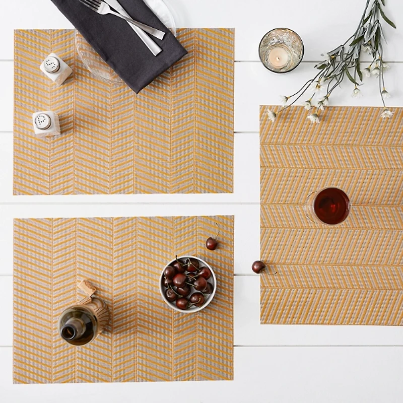 Gold Textured Twill Weave Placemats, Set of 6