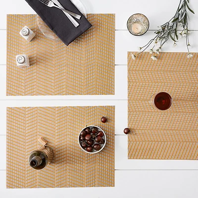 Gold Textured Twill Weave Placemats, Set of 6