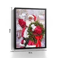 Waving Santa Wreath Framed Canvas Art Print