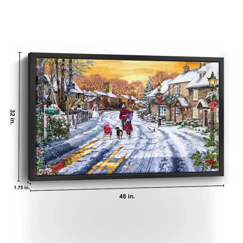 Family Walking in the Snow Framed Canvas Art Print