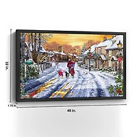 Family Walking in the Snow Framed Canvas Art Print