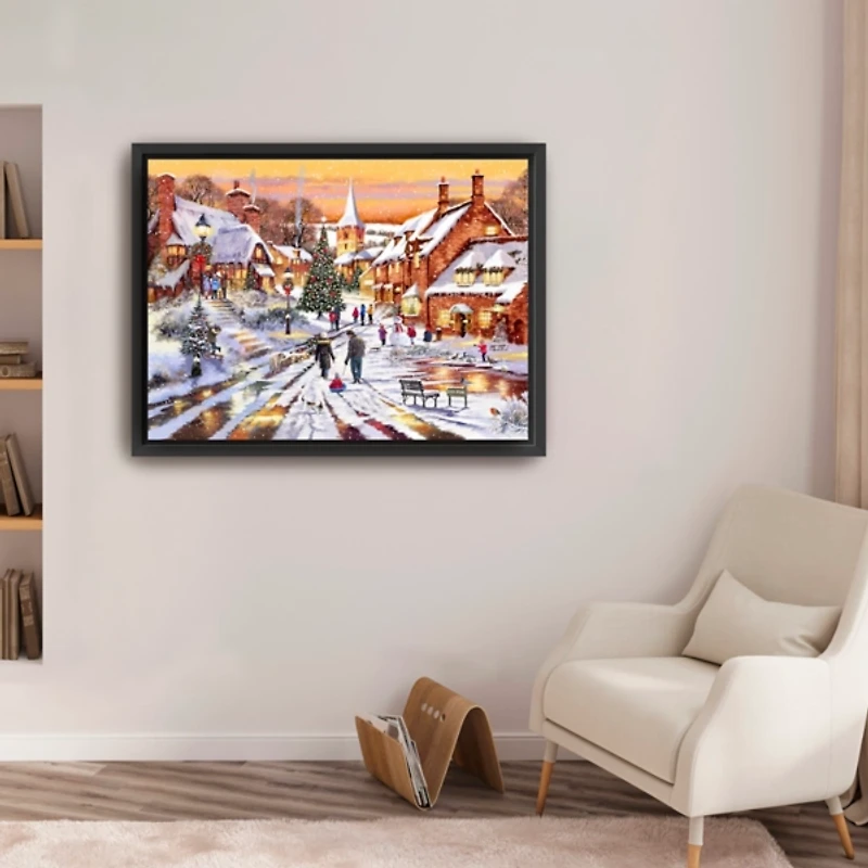 Hometown Snow Day Framed Canvas Art Print