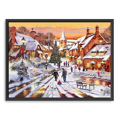 Hometown Snow Day Framed Canvas Art Print