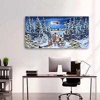 Winter Pets Watching Santa Canvas Art Print