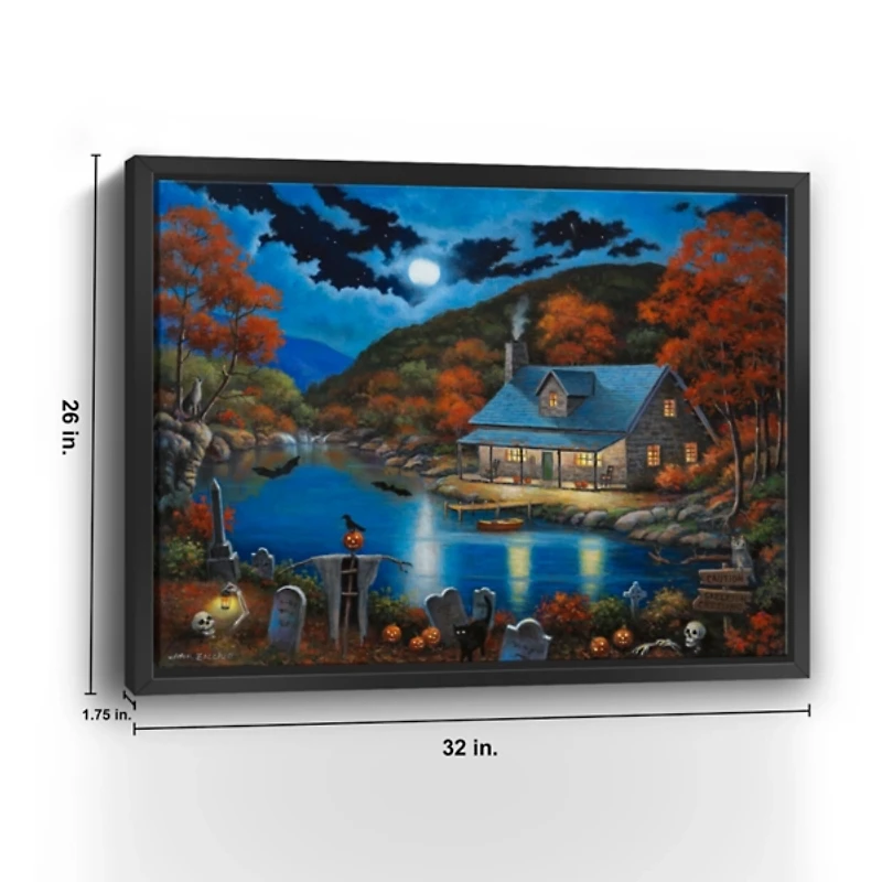 Cabin On Lake Graveyard Framed Canvas Art Print