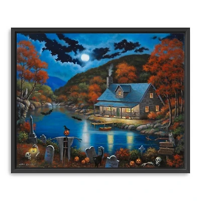 Cabin On Lake Graveyard Framed Canvas Art Print