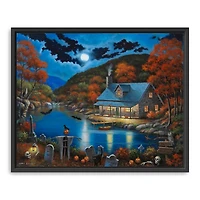 Cabin On Lake Graveyard Framed Canvas Art Print