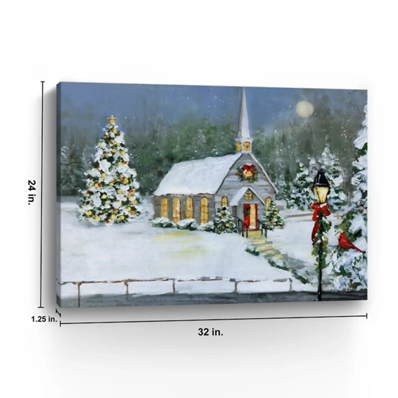 Snowy Church Christmas Giclee Canvas Art Print