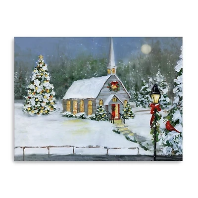 Snowy Church Christmas Giclee Canvas Art Print