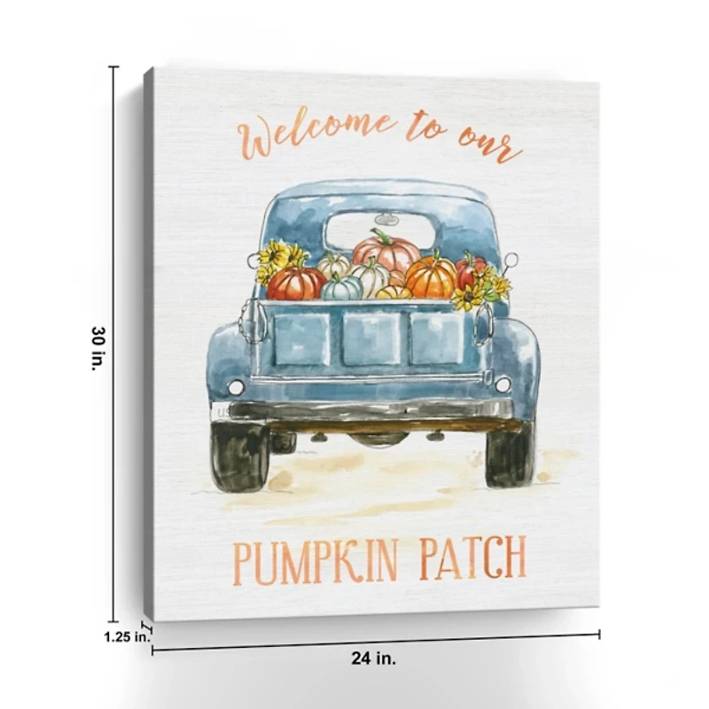 Blue Truck Pumpkin Patch Canvas Art Print
