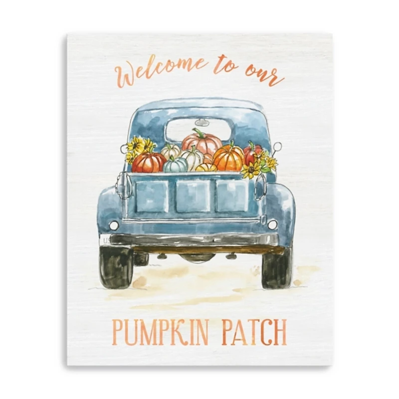 Blue Truck Pumpkin Patch Canvas Art Print