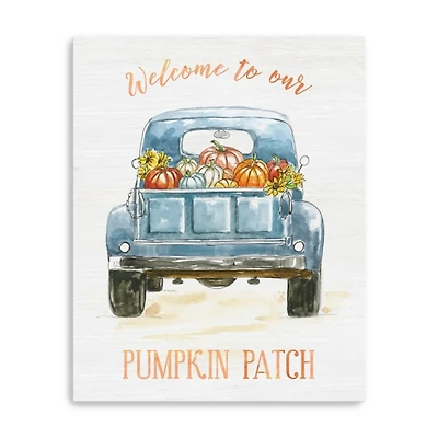 Blue Truck Pumpkin Patch Canvas Art Print