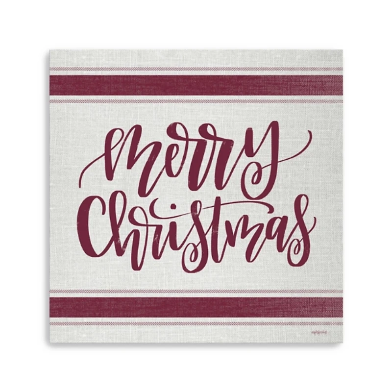 Red Merry Christmas Giclee Canvas Wall Plaque