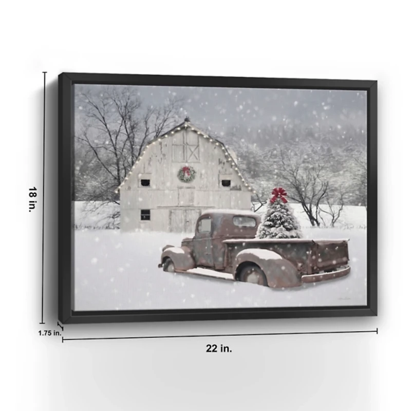 White Barn Truck Christmas Tree Canvas Art Print