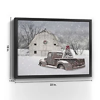 White Barn Truck Christmas Tree Canvas Art Print