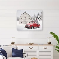 White Barn Red Truck Christmas Tree Canvas Print