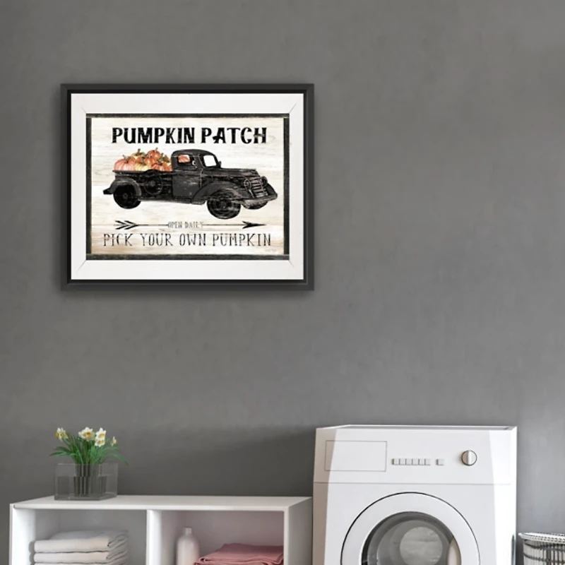 Pumpkin Patch Black Truck Giclee Canvas Art Print