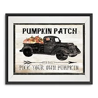 Pumpkin Patch Black Truck Giclee Canvas Art Print