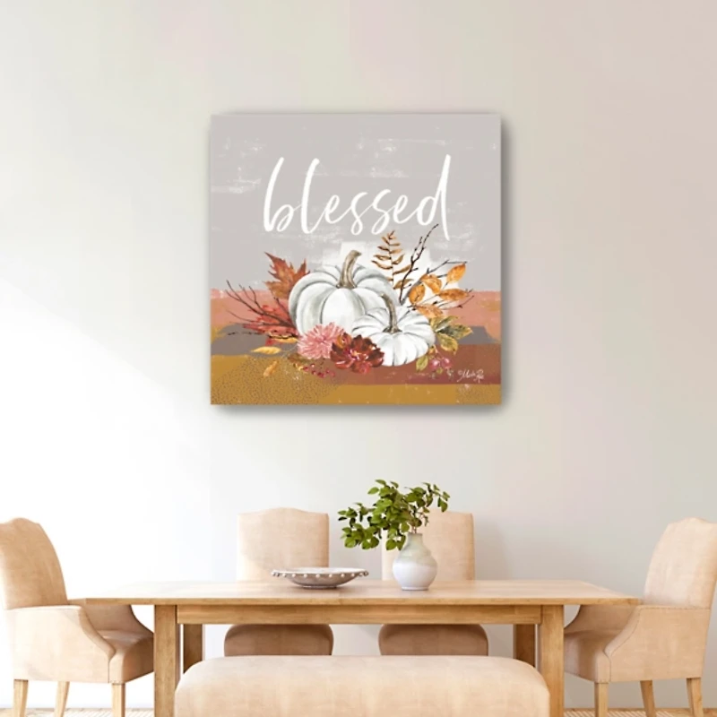 Blessed Pumpkins and Flowers Giclee Canvas Print