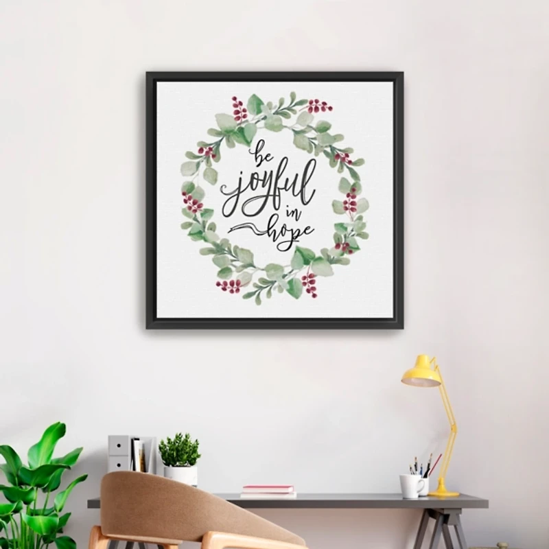 Berry Wreath Be Joyful Framed Canvas Art Print
