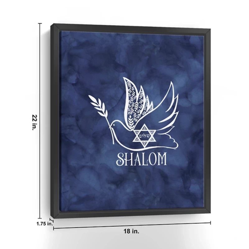 Blue Shalom Dove Framed Hanukkah Wall Art