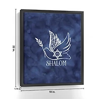 Blue Shalom Dove Framed Hanukkah Wall Art