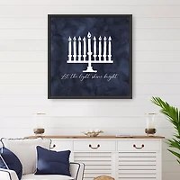 Navy Menorah Framed Hanukkah Wall Art