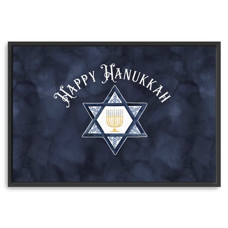 Navy Happy Hanukkah Star Framed Wall Art