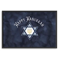 Navy Happy Hanukkah Star Framed Wall Art