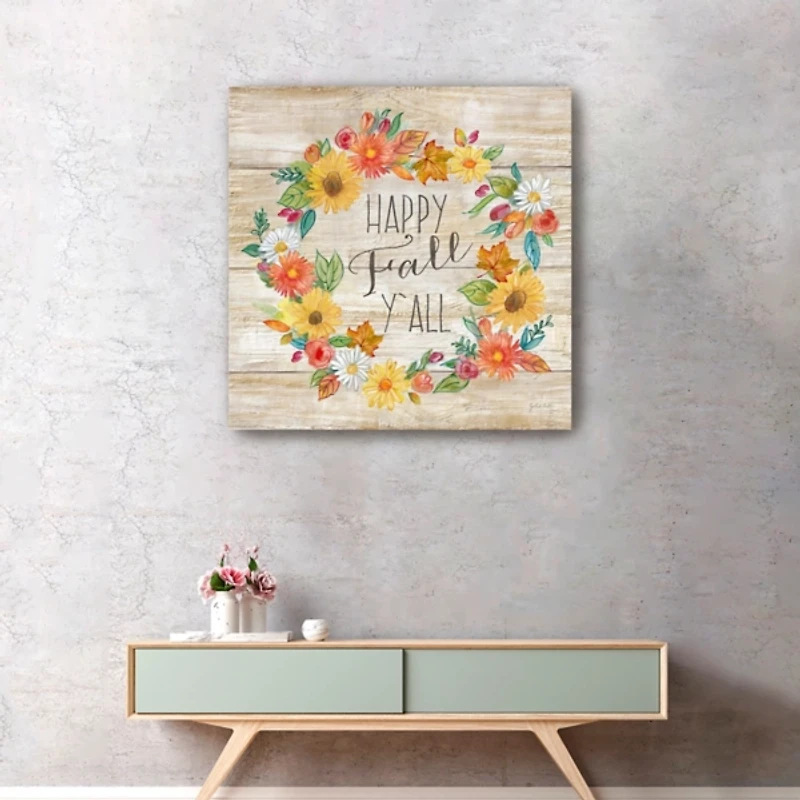 Happy Fall Y'all Wreath Giclee Canvas Art Print
