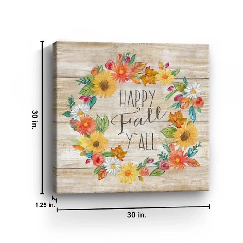 Happy Fall Y'all Wreath Giclee Canvas Art Print