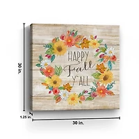 Happy Fall Y'all Wreath Giclee Canvas Art Print