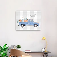 Blue Checkered Pumpkin Truck Canvas Wall Art