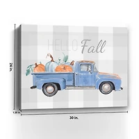 Blue Checkered Pumpkin Truck Canvas Wall Art