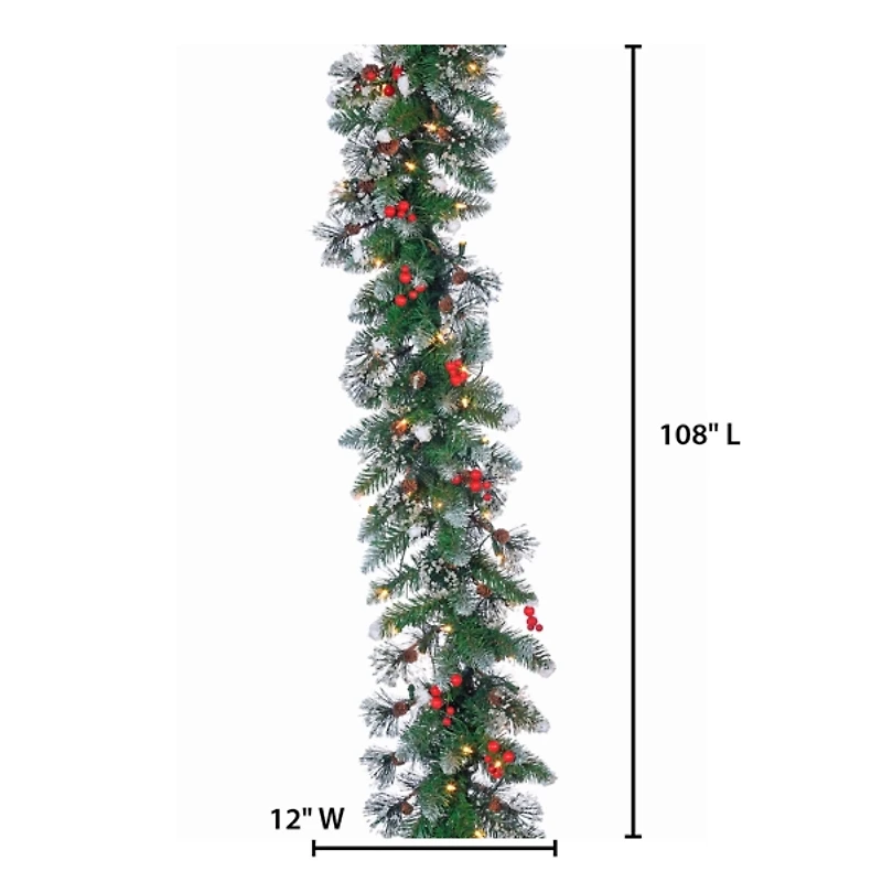 Pre-Lit Iced Tips Glazier Pine Berry Garland