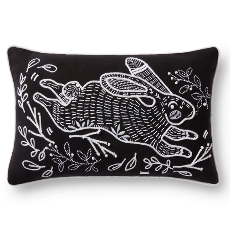 Jumping Bunny Embroidered Easter Throw Pillow